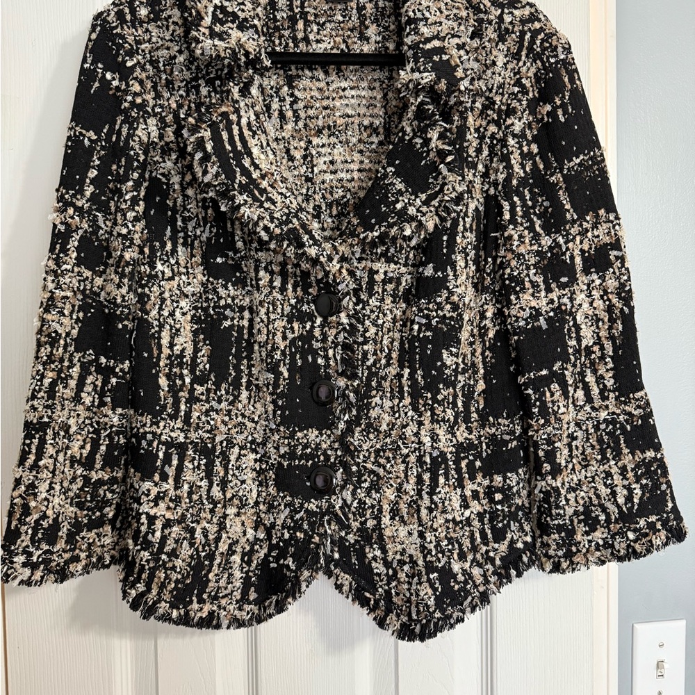 St. John Black and Cream Textured Blazer